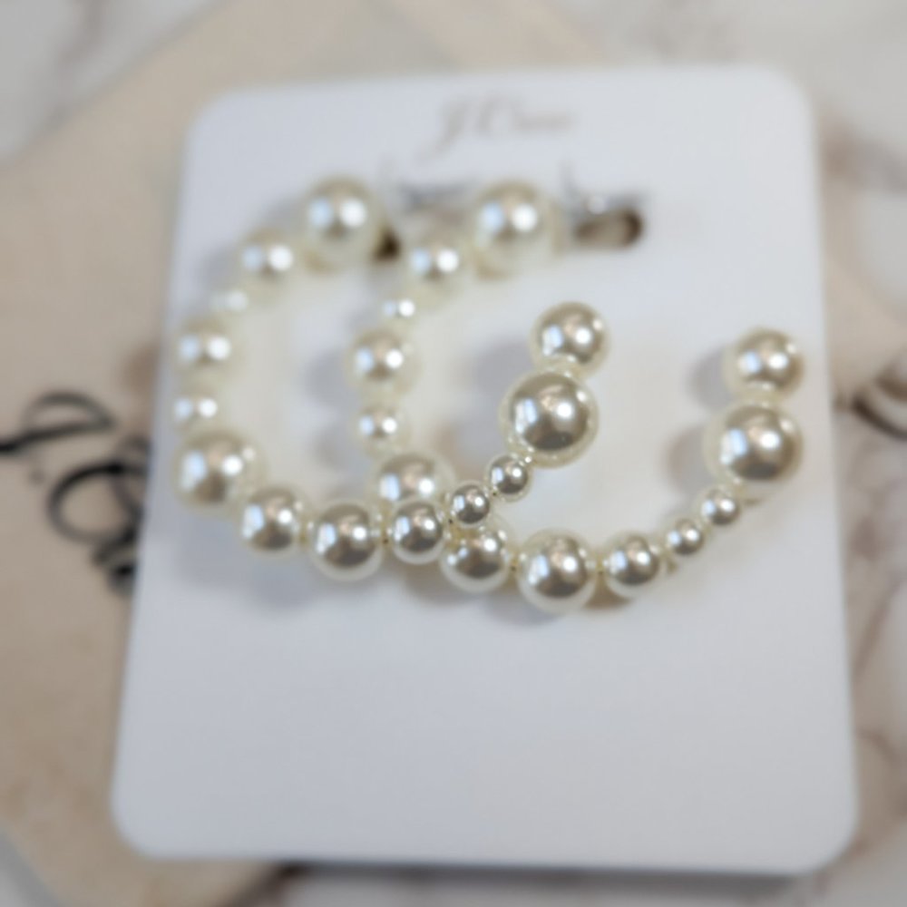 J.Crew Mixed Pearl Hoop Earrings - Picture 5 of 7